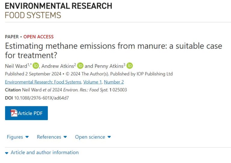 Environmental Research – Food Systems: Estimating methane emissions from manure – a suitable case for treatment?